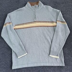 Columbia Sweater Mens XL Blue Brown Quarter Zip Stripe Knit Pullover Casual